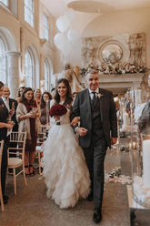 A-Line Long Sleeves High Neck Ruffles Tulle Elegant Wedding Dress